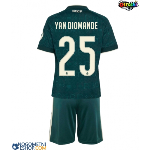 Otroški Nogometni dresi Real Madrid Yan Diomande #25 Gostujoči 2026-27 Kratek Rokav (+ Kratke hlače)